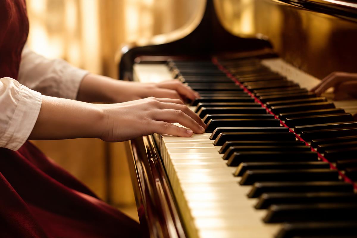 Manos de alumna sobre el piano